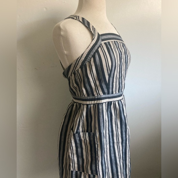 MADEWELL button up smock breathable striped criss cross knee length dress - Picture 2 of 8